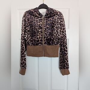 Women's Velvet Studded Leopard Print Hoodie/Sweater/Jacket